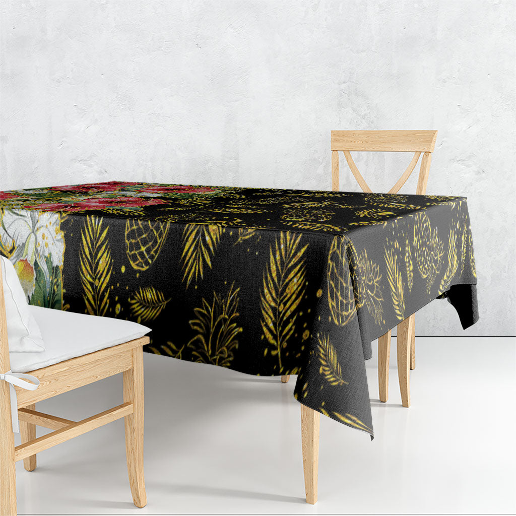 Hawaii Discoverers Day Tablecloth Tropical Hibiscus Glitter Black LT05 - Polynesian Pride