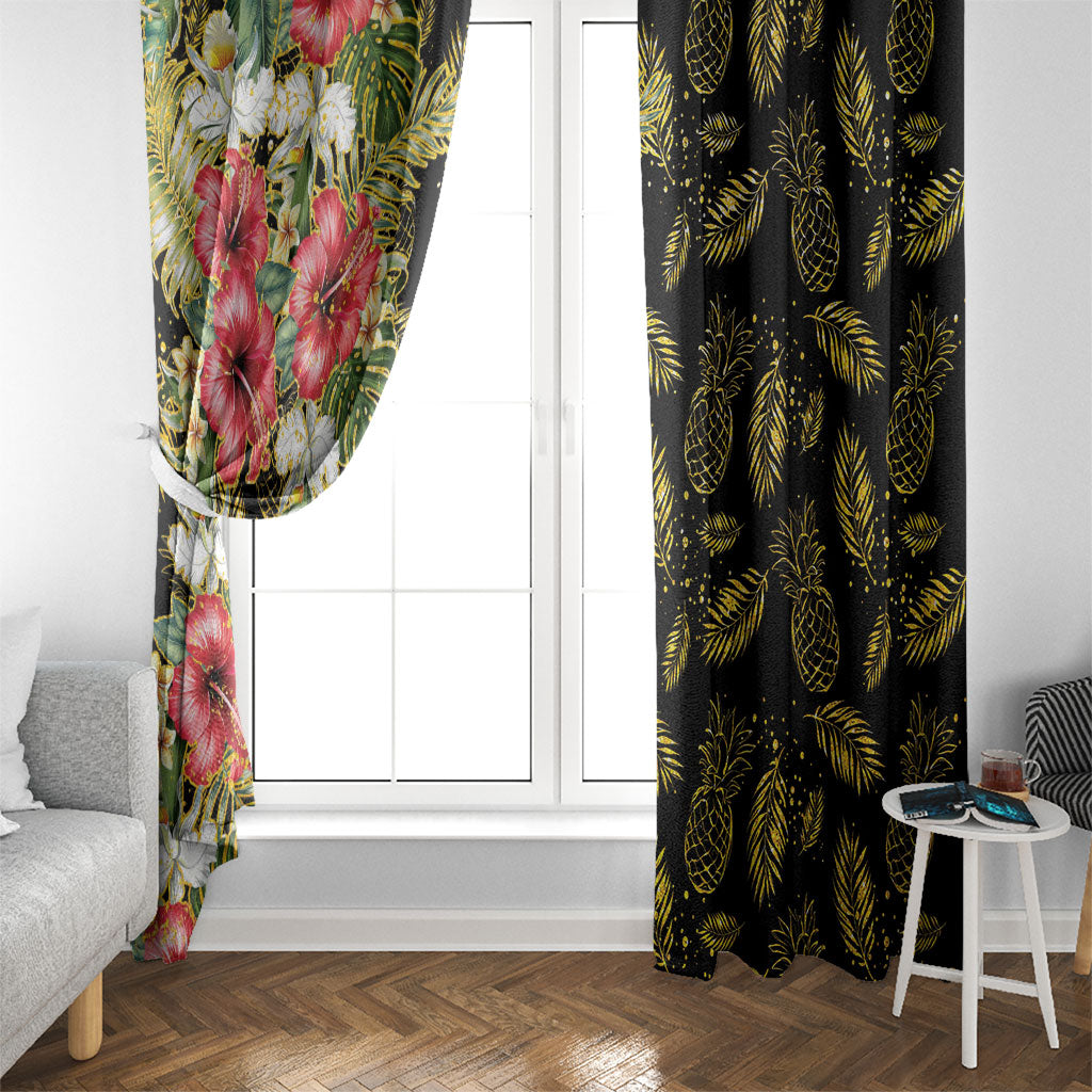 Hawaii Discoverers Day Window Curtain Tropical Hibiscus Glitter Black LT05 - Polynesian Pride