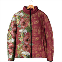 Hawaii Discoverers Day Padded Jacket Tropical Hibiscus Glitter Crimson LT05 - Polynesian Pride