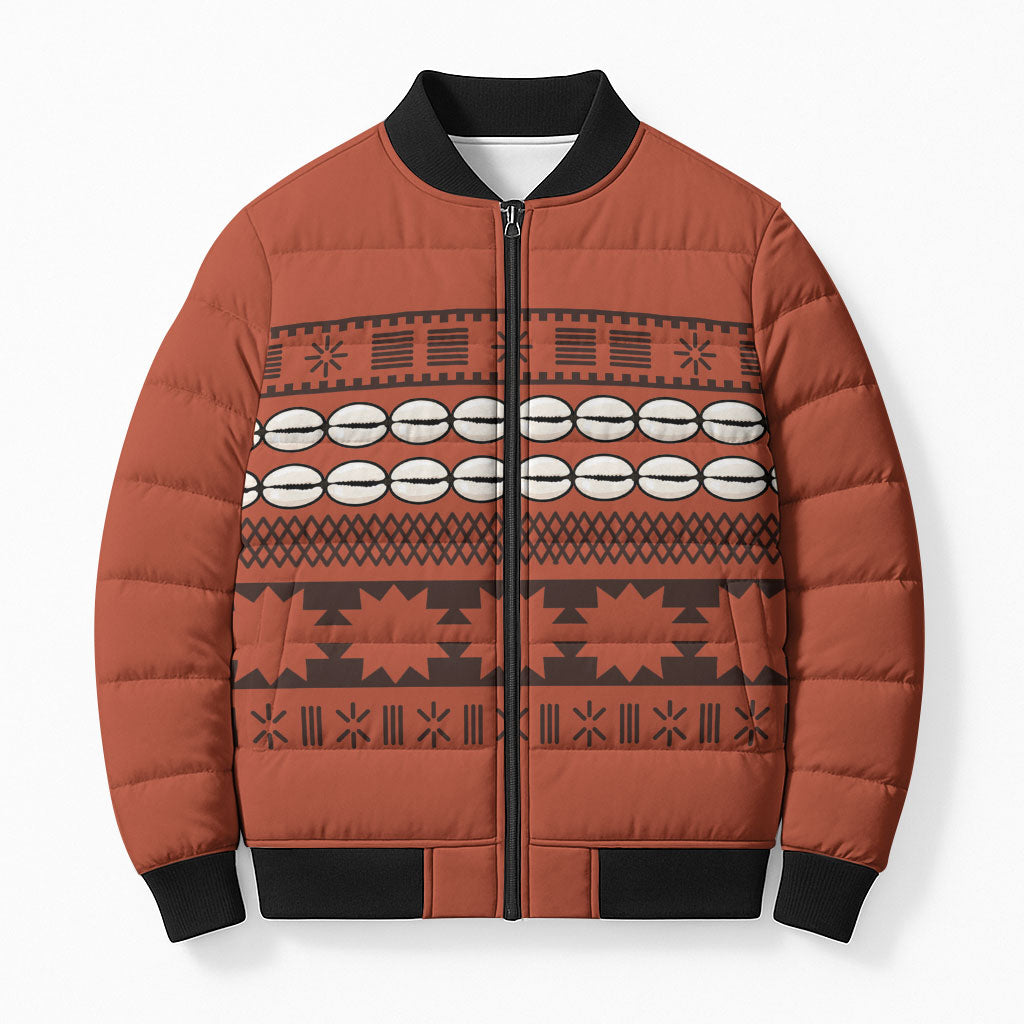 Polynesian Princess Inspired Tapa Pattern Bomber Puffer Jacket