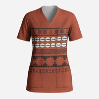 Polynesian Princess Inspired Tapa Pattern Scrub Top LT05 Adult Red - Polynesian Pride