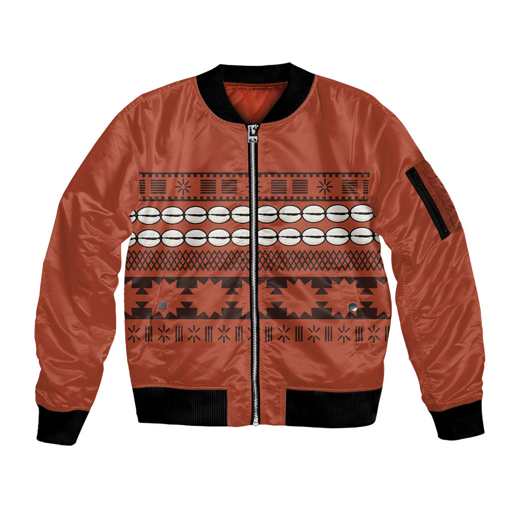 Polynesian Princess Inspired Tapa Pattern Sleeve Zip Bomber Jacket