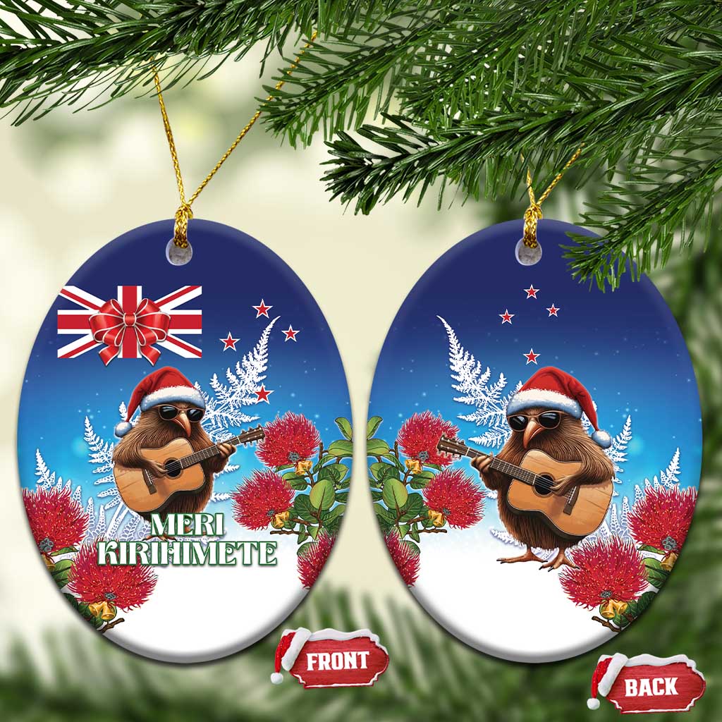 New Zealand Kiwi Christmas Ceramic Ornament Xmas Vibe LT05 Oval Blue - Polynesian Pride