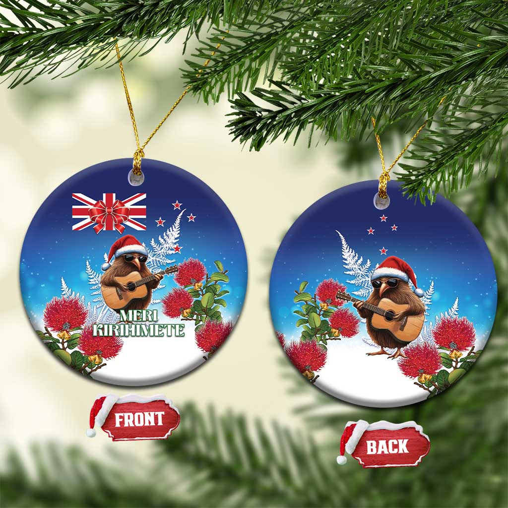 New Zealand Kiwi Christmas Ceramic Ornament Xmas Vibe LT05 Circle Blue - Polynesian Pride