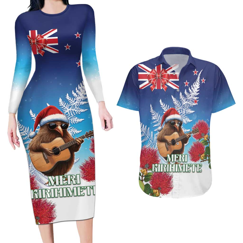 New Zealand Kiwi Christmas Couples Matching Long Sleeve Bodycon Dress and Hawaiian Shirt Xmas Vibe