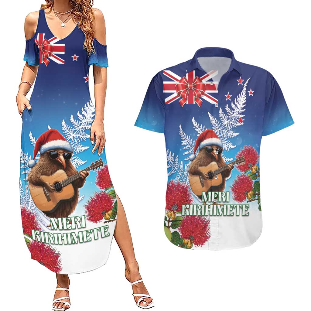 New Zealand Kiwi Christmas Couples Matching Summer Maxi Dress and Hawaiian Shirt Xmas Vibe LT05 Blue - Polynesian Pride