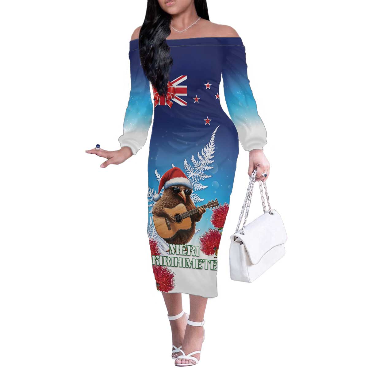 New Zealand Kiwi Christmas Family Matching Off The Shoulder Long Sleeve Dress and Hawaiian Shirt Xmas Vibe