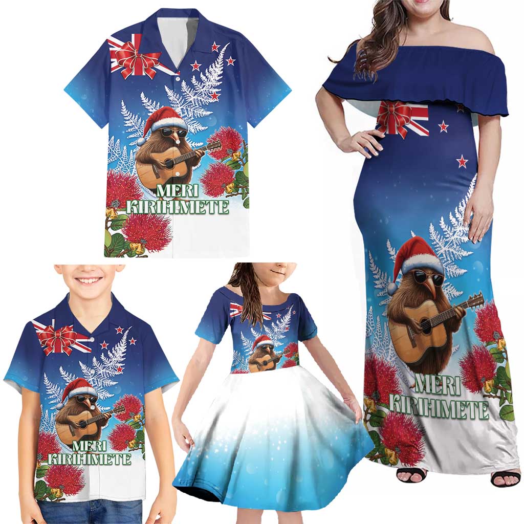 New Zealand Kiwi Christmas Family Matching Off Shoulder Maxi Dress and Hawaiian Shirt Xmas Vibe