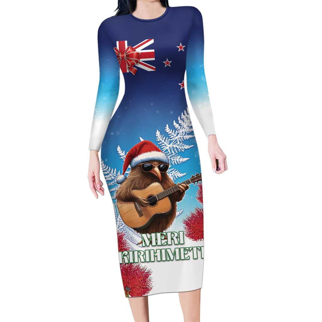 New Zealand Kiwi Christmas Long Sleeve Bodycon Dress Xmas Vibe