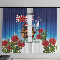 New Zealand Kiwi Christmas Window Curtain Xmas Vibe LT05 With Hooks Blue - Polynesian Pride