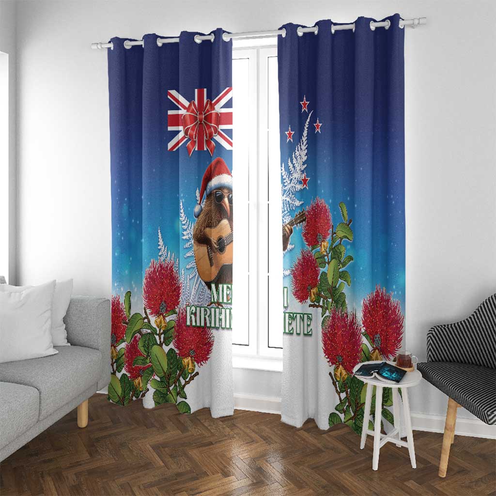 New Zealand Kiwi Christmas Window Curtain Xmas Vibe LT05 With Grommets Blue - Polynesian Pride