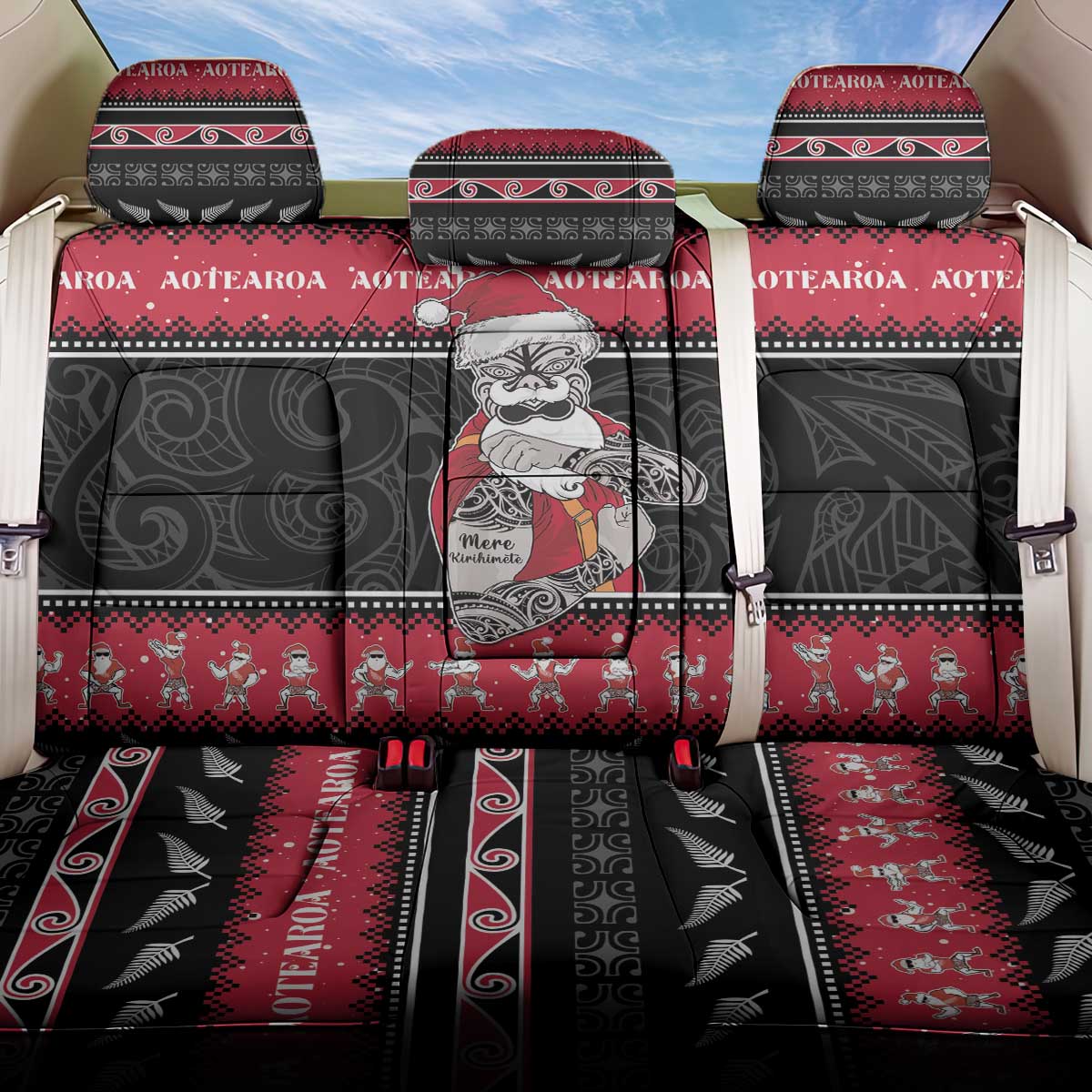 New Zealand Santa Tiki Christmas Back Car Seat Cover Meri Kirihimete