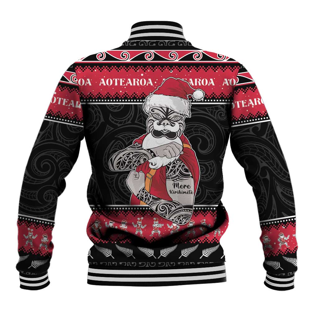 New Zealand Santa Tiki Christmas Baseball Jacket Meri Kirihimete LT05 - Polynesian Pride