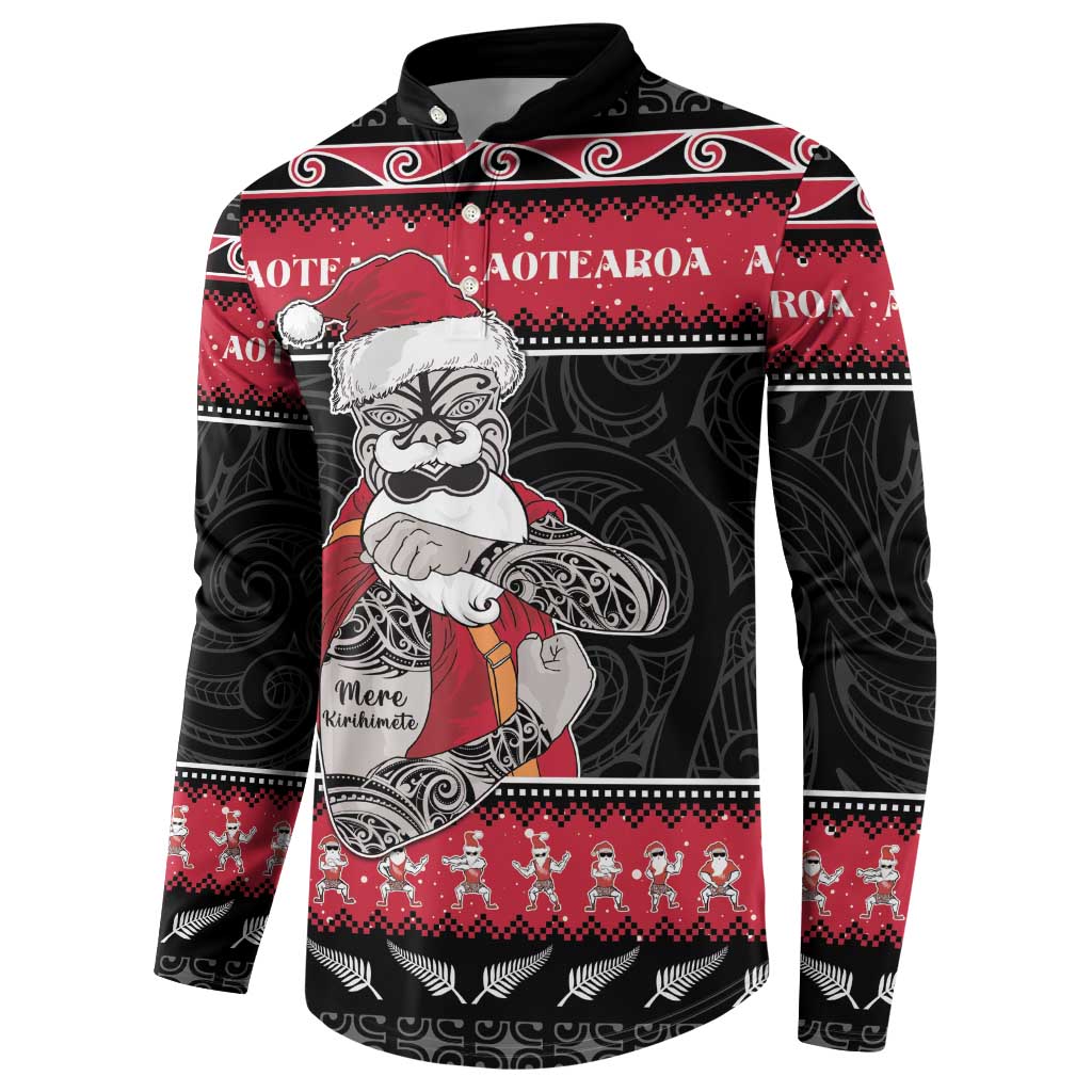 New Zealand Santa Tiki Christmas Button Sweatshirt Meri Kirihimete LT05 - Polynesian Pride