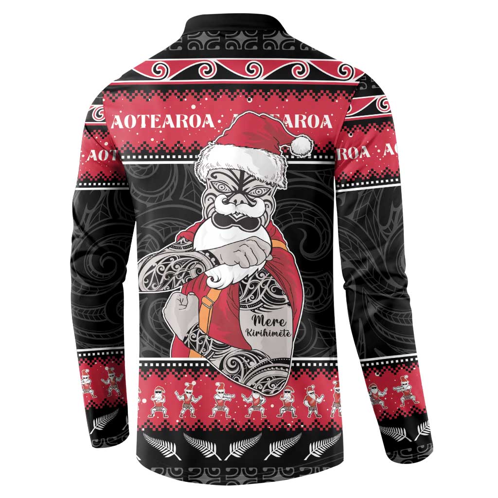 New Zealand Santa Tiki Christmas Button Sweatshirt Meri Kirihimete LT05 - Polynesian Pride