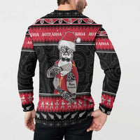 New Zealand Santa Tiki Christmas Button Sweatshirt Meri Kirihimete LT05 - Polynesian Pride