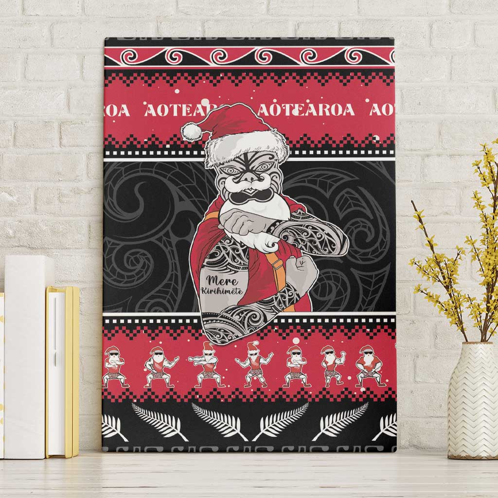 New Zealand Santa Tiki Christmas Canvas Wall Art Meri Kirihimete LT05 Without Frame Black - Polynesian Pride