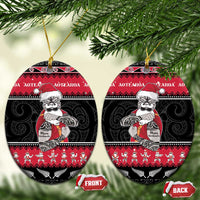 New Zealand Santa Tiki Christmas Ceramic Ornament Meri Kirihimete LT05 Oval Black - Polynesian Pride
