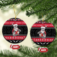 New Zealand Santa Tiki Christmas Ceramic Ornament Meri Kirihimete LT05 Circle Black - Polynesian Pride