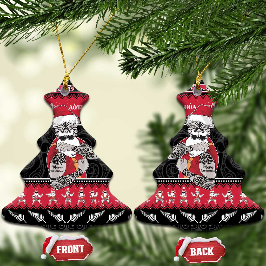 New Zealand Santa Tiki Christmas Ceramic Ornament Meri Kirihimete LT05 Christmas Tree Black - Polynesian Pride