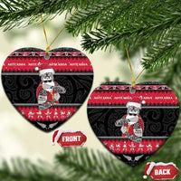 New Zealand Santa Tiki Christmas Ceramic Ornament Meri Kirihimete LT05 Heart Black - Polynesian Pride