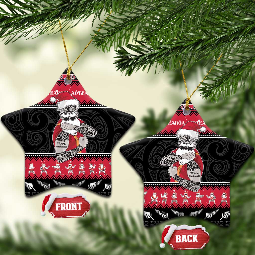 New Zealand Santa Tiki Christmas Ceramic Ornament Meri Kirihimete LT05 Star Black - Polynesian Pride