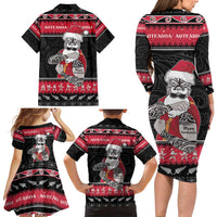 New Zealand Santa Tiki Christmas Family Matching Long Sleeve Bodycon Dress and Hawaiian Shirt Meri Kirihimete