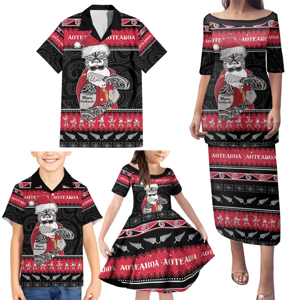 New Zealand Santa Tiki Christmas Family Matching Puletasi and Hawaiian Shirt Meri Kirihimete