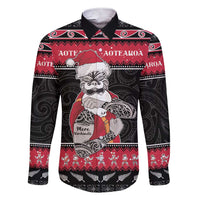 New Zealand Santa Tiki Christmas Family Matching Short Sleeve Bodycon Dress and Hawaiian Shirt Meri Kirihimete