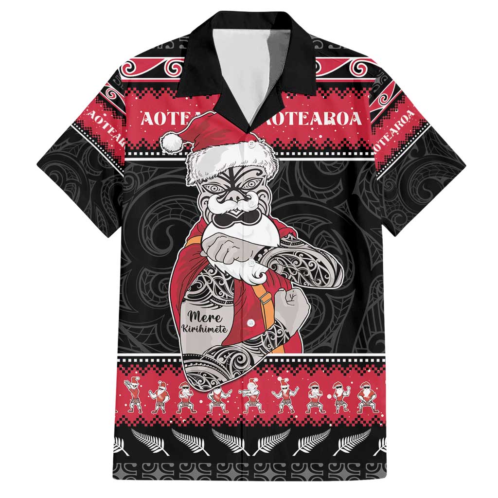 New Zealand Santa Tiki Christmas Hawaiian Shirt Meri Kirihimete LT05 Black - Polynesian Pride