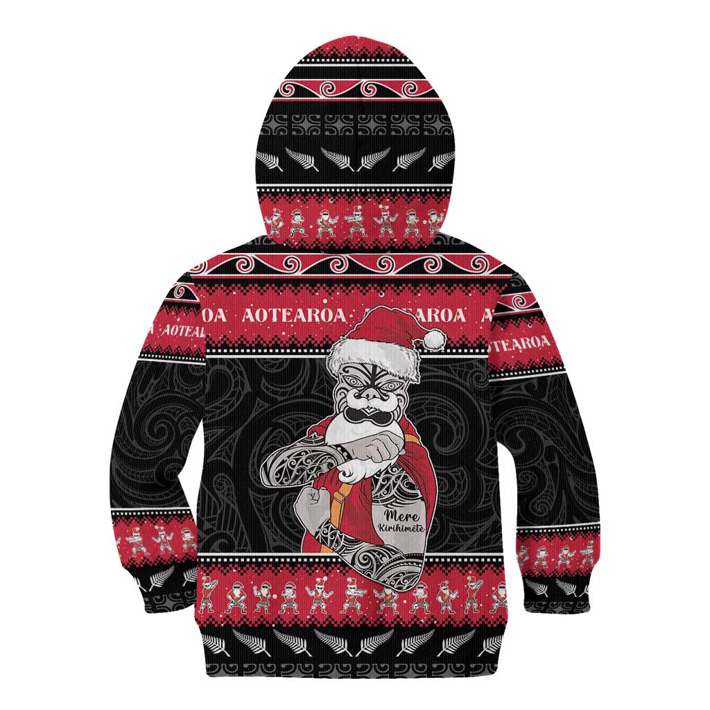 New Zealand Santa Tiki Christmas Kid Hoodie Meri Kirihimete