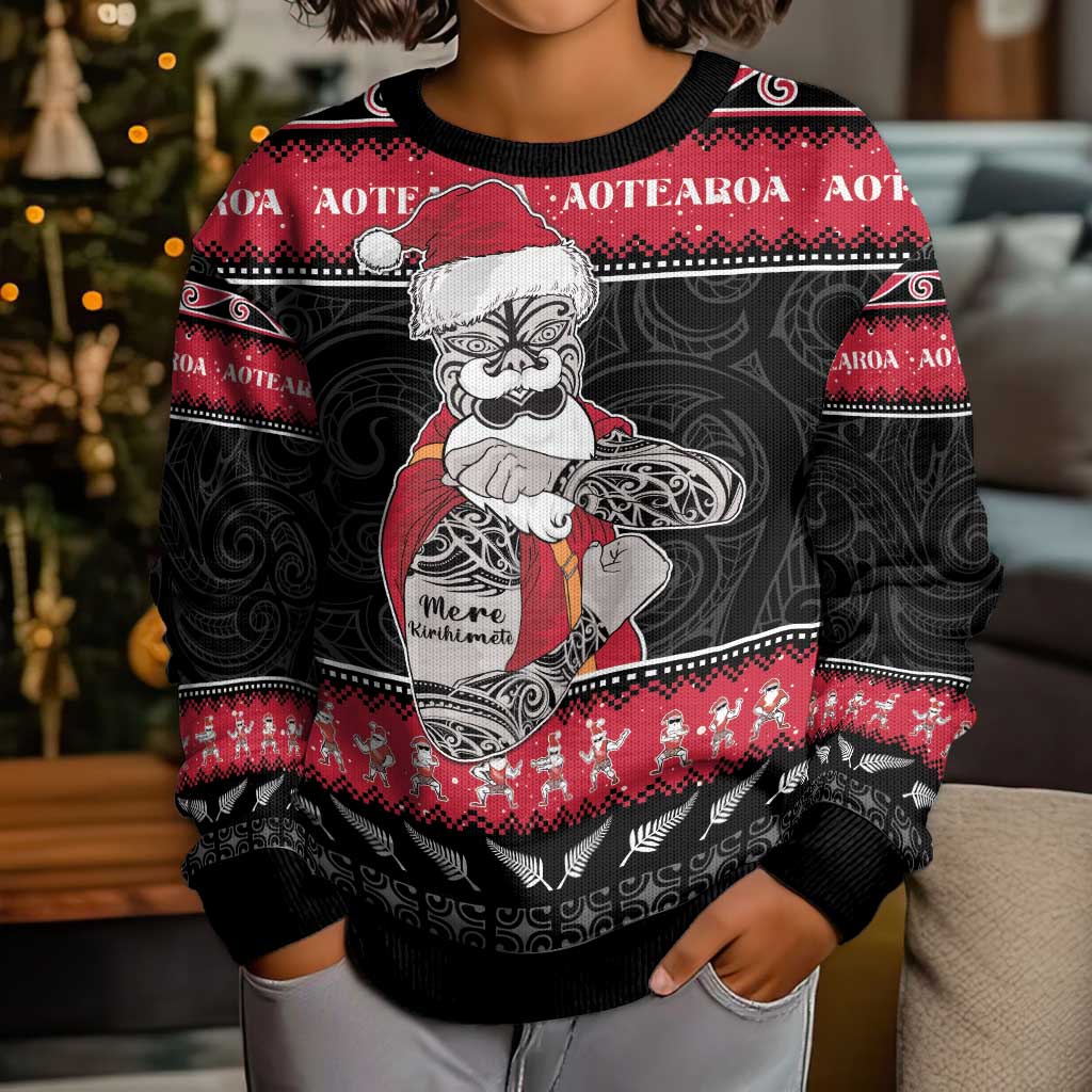 New Zealand Santa Tiki Christmas Kid Ugly Christmas Sweater Meri Kirihimete