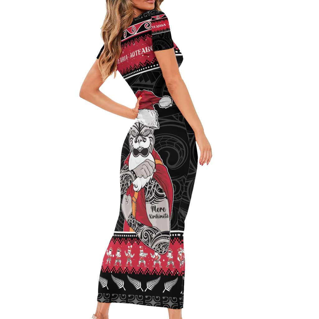 New Zealand Santa Tiki Christmas Short Sleeve Bodycon Dress Meri Kirihimete