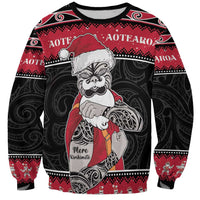 New Zealand Santa Tiki Christmas Sweatshirt Meri Kirihimete LT05 Unisex Black - Polynesian Pride