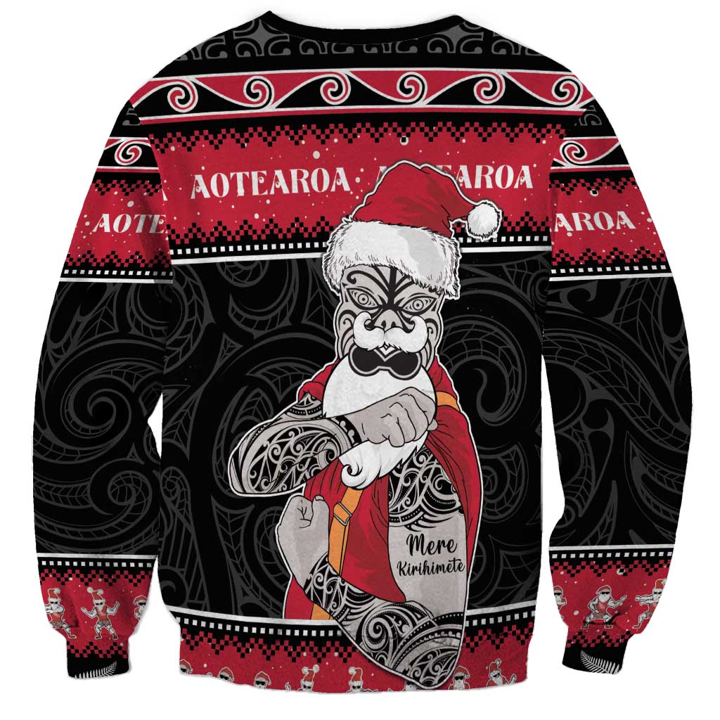 New Zealand Santa Tiki Christmas Sweatshirt Meri Kirihimete LT05 - Polynesian Pride