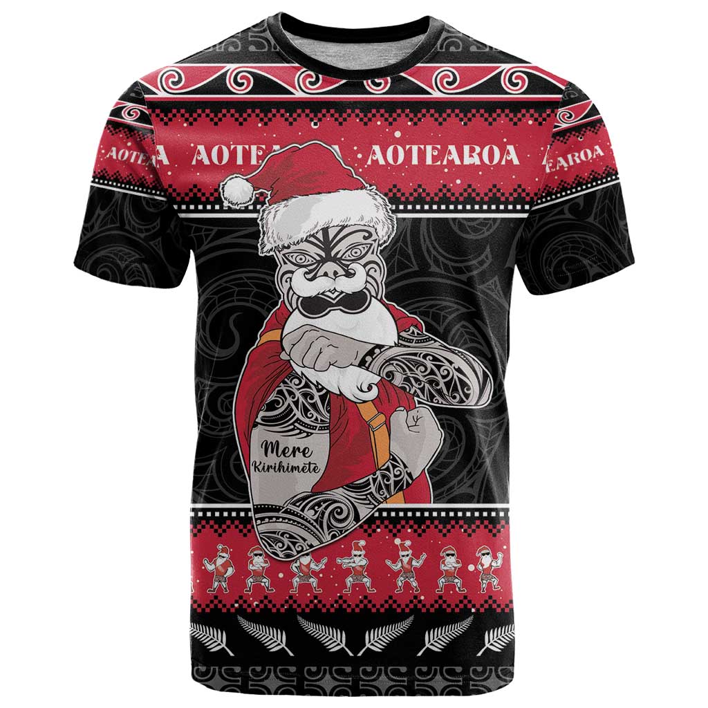 New Zealand Santa Tiki Christmas T Shirt Meri Kirihimete LT05 Black - Polynesian Pride