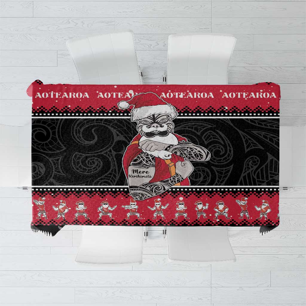 New Zealand Santa Tiki Christmas Tablecloth Meri Kirihimete LT05 Black - Polynesian Pride