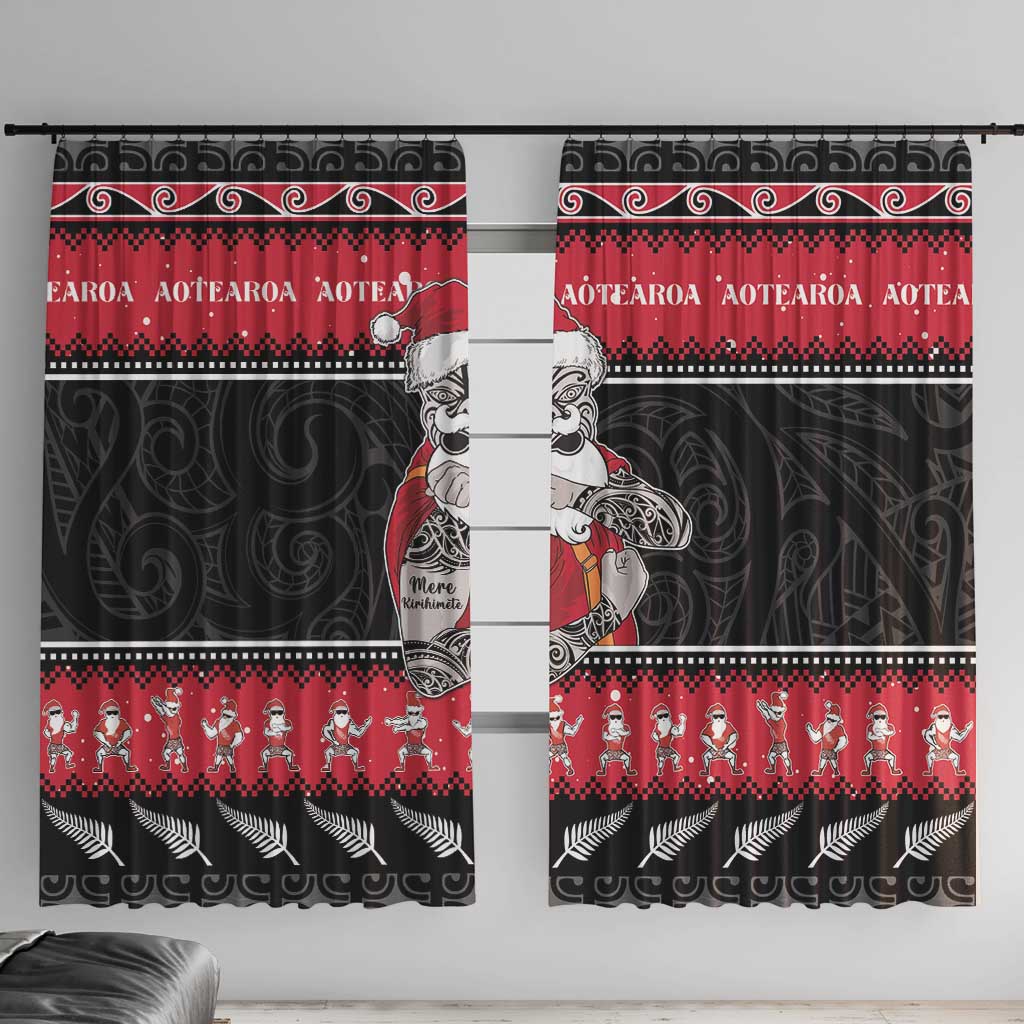 New Zealand Santa Tiki Christmas Window Curtain Meri Kirihimete