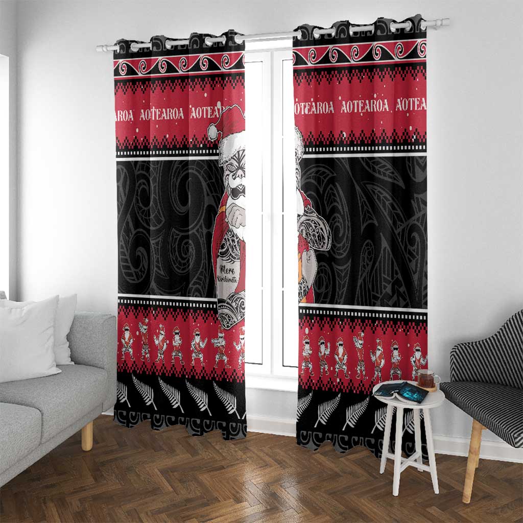 New Zealand Santa Tiki Christmas Window Curtain Meri Kirihimete LT05 With Grommets Black - Polynesian Pride