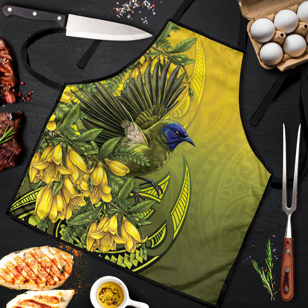 New Zealand Bellbird Apron With Kowhai Flowers LT05 Yellow - Polynesian Pride