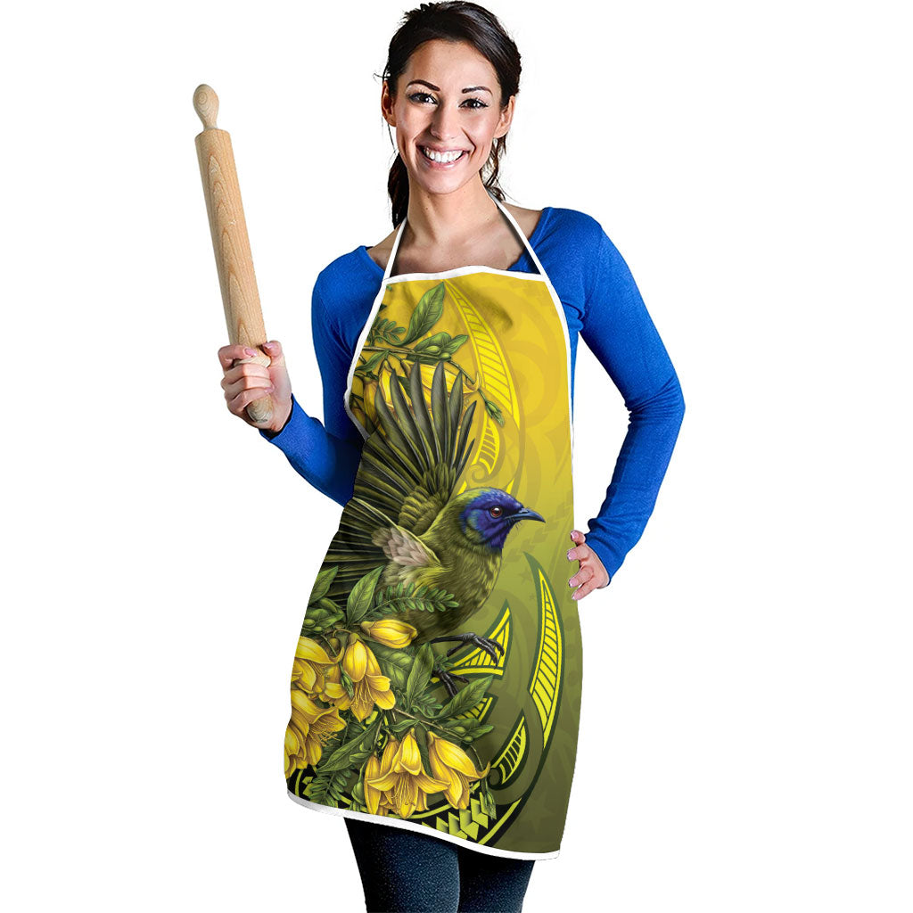 New Zealand Bellbird Apron With Kowhai Flowers LT05 - Polynesian Pride