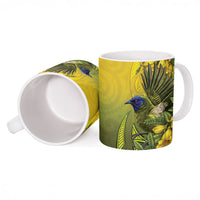 New Zealand Bellbird Ceramic Mug With Kowhai Flowers LT05 - Polynesian Pride