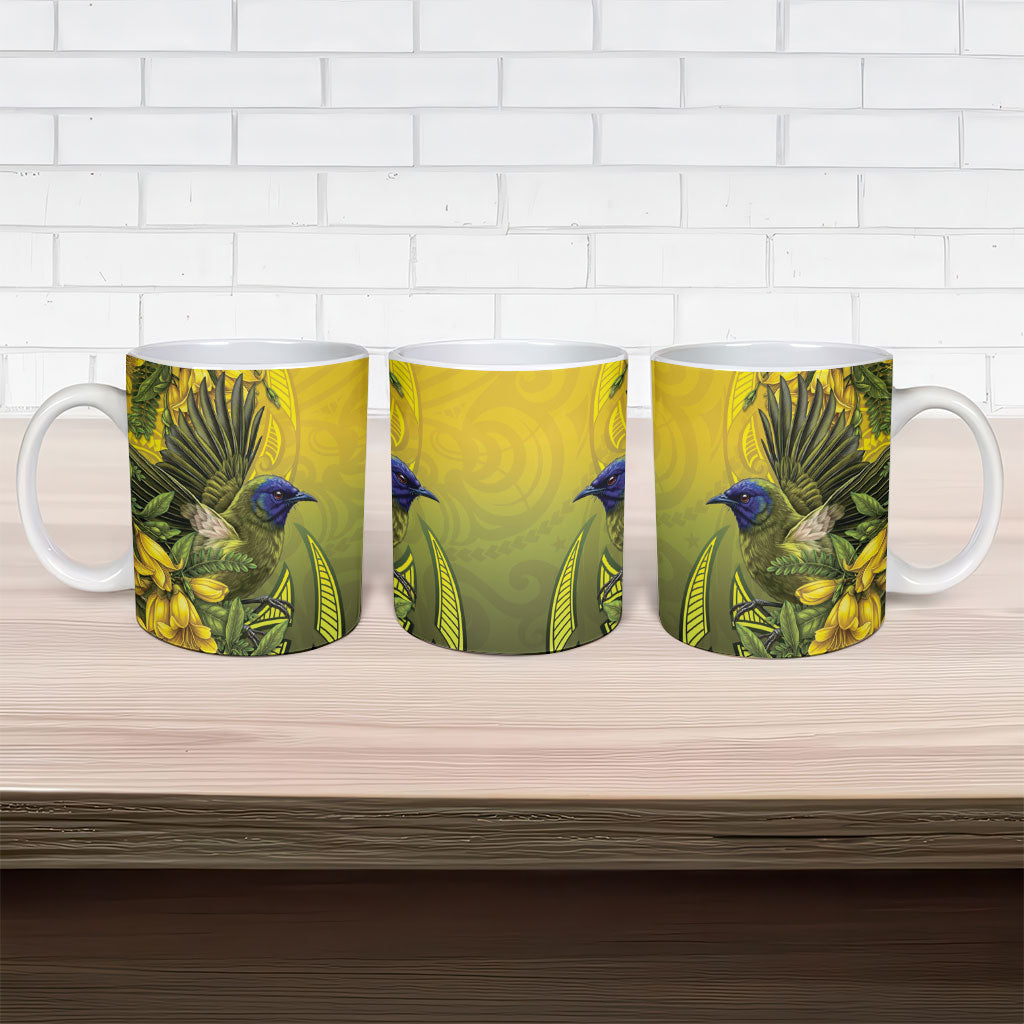 New Zealand Bellbird Ceramic Mug With Kowhai Flowers LT05 - Polynesian Pride