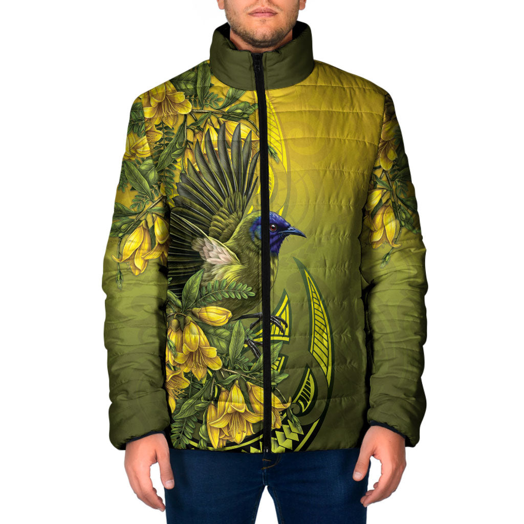 New Zealand Bellbird Padded Jacket With Kowhai Flowers LT05 Men Yellow - Polynesian Pride