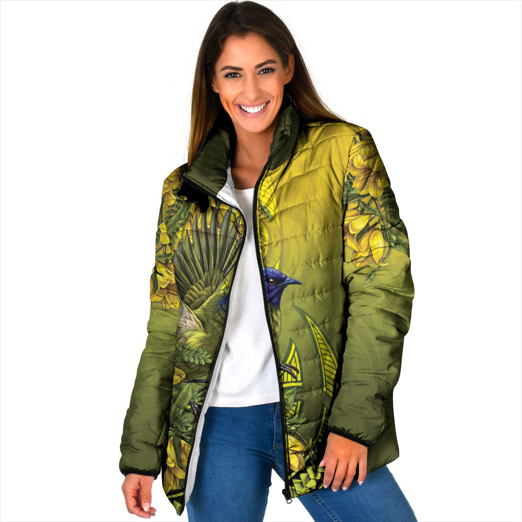New Zealand Bellbird Padded Jacket With Kowhai Flowers LT05 Women Yellow - Polynesian Pride