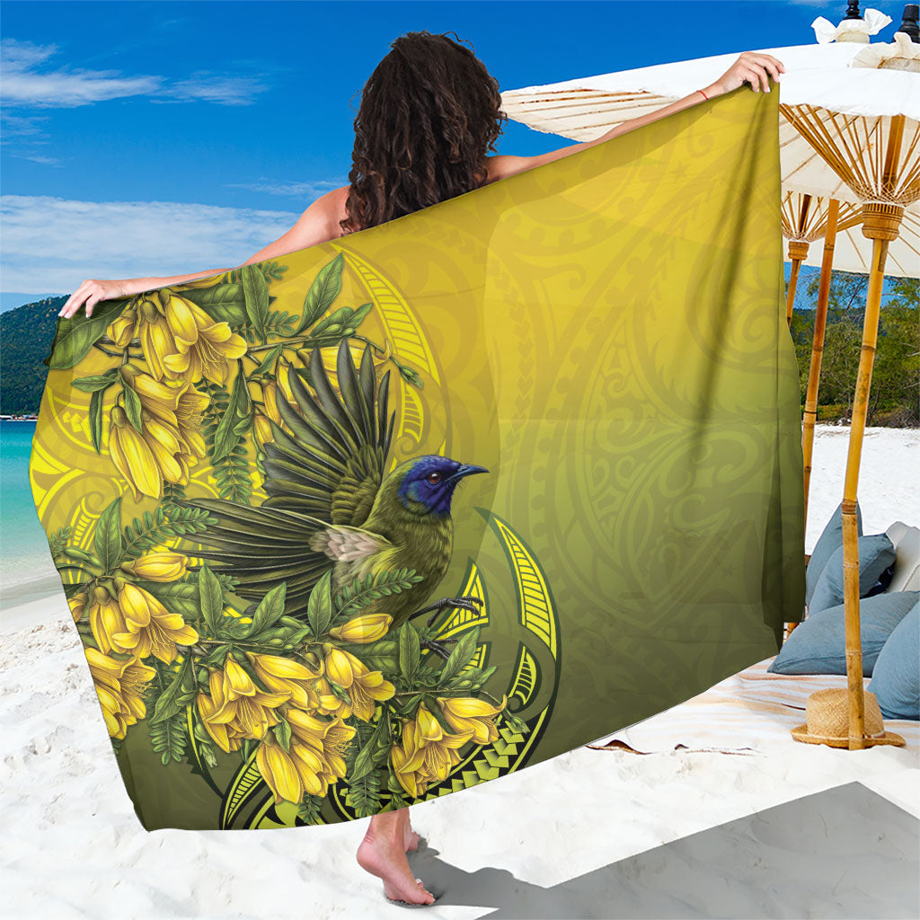 New Zealand Bellbird Sarong With Kowhai Flowers LT05 One Size 44 x 66 inches Yellow - Polynesian Pride