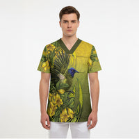 New Zealand Bellbird Scrub Top With Kowhai Flowers LT05 - Polynesian Pride