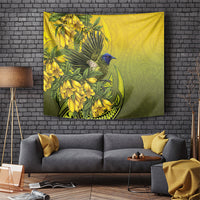 New Zealand Bellbird Tapestry With Kowhai Flowers LT05 Yellow - Polynesian Pride