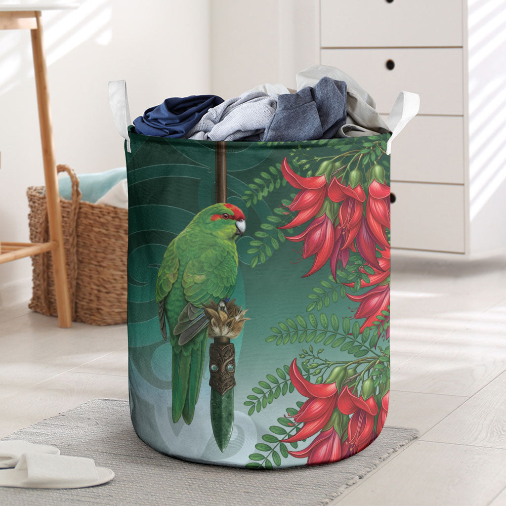 New Zealand Parakeet Bird Laundry Basket With Kakabeak Flowers