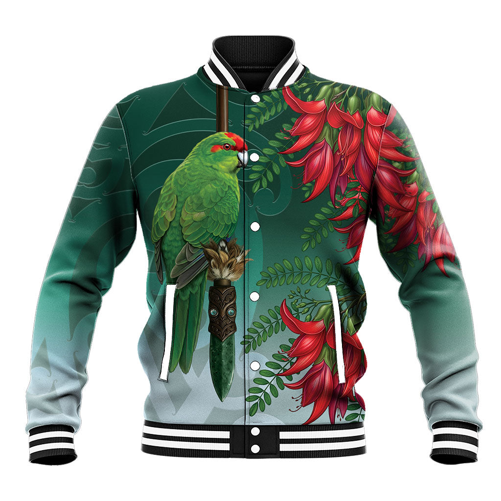 New Zealand Parakeet Bird Baseball Jacket With Kakabeak Flowers LT05 Unisex Teal - Polynesian Pride